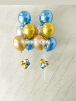 ลูกโป่ง เเสดงความยินดี ช่อลูกโป่ง สีโครมเมี่ยม ช่อ 5 ลูก 2 ช่อ สีฟ้าโครเมี่ยม/ทองโครเมี่ยม/เงินโครเมี่ยม พร้อมตกเเต่ง สามารถเปลี่ยนสีลูกโป่งได้