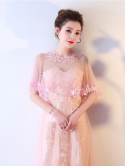 พร้อมส่ง เสื้อคลุมชุดราตรี ตาข่ายลูกไม้ สีโอโรส สวยหรู