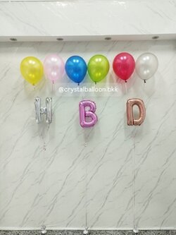 ลูกโป่งฟอยล์ตัวอักษร เป่าลอย 3 ตัวอักษร , พร้อมตกแต่ง สามารถเปลี่ยนสีลูกโป่ง/เปลี่ยนข้อความได้