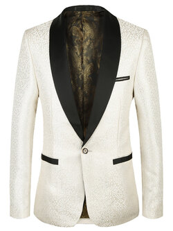 Pre-order เสื้อสูทชาย ทอลายสีขาวครีม ** เฉพาะเสื้อ**