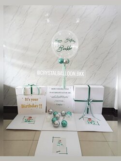 Happy Birthday Surprised Box Bubble 24" Theme สีเขียว พร้อมตกแต่ง สามารถใส่รูปได้ 4 รูป สามารถเปลี่ยนสีลูกโป่ง/เปลี่ยนข้อความได้