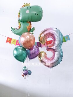 ลูกโป่ง วันเกิดเด็ก Theme ไดโนเสาร์ Anagram 1 ช่อ พร้อม ป้ายธง HAPPY BIRTHDAY หลากสี พร้อมตกแต่ง ฟอยล์ตัวเลข ขนาด 40" 1 ชิ้น สามารถเปลี่ยนสีลูกโป่ง/เปลี่ยนข้อความ/เปลี่ยนสี-ฟอยล์ตัวเลข/เปลี่ยนฟอยล์ตกแต่งได้