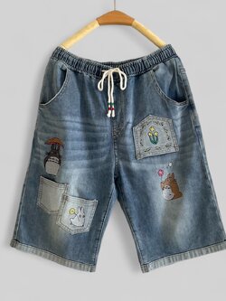 กางเกงยีนส์ยืดลายปักแต่งกระเป๋า