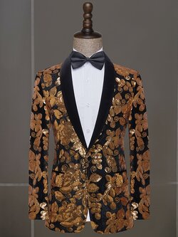 Pre-order เสื้อสูทชาย สูทแฟชั่น สูทดำแต่งเลี่อม สีดำ