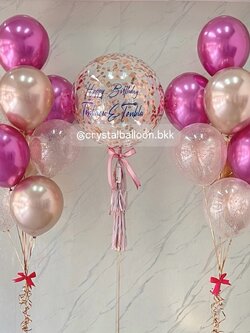 ลูกโป่ง วันเกิด Bubble ขนาด 24" คอนเฟตติสีโรสโกล ช่อลูกโป่งโครเมี่ยม ช่อ 9 ลูก 2 ช่อ,สีแชมเปญโครเมี่ยม/พิ้งค์พาวเดอร์โครเมี่ยม/ลูกโป่งใส ใส่กลิตเตอร์ พร้อมตกแต่ง สามารถเปลี่ยนสีลูกโป่ง/เปลี่ยนข้อความ/เปลี่ยนขนาดได้