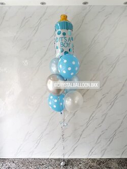 ลูกโป่ง Welcome Baby ช่อลูกโป่งฟอยล์ขวดนม ช่อ 7 ลูก 1 ช่อ พร้อมตกแต่ง ลูกโป่งลายจุด 2 ลูก สามารถเปลี่ยนสีลูกโป่ง/เปลี่ยนสี-ฟอยล์ตกแต่งได้