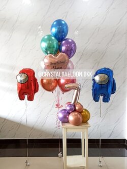 ลูกโป่ง วันเกิดเด็ก Theme Among Us ช่อลูกโป่งฟอยล์หัวใจ ขนาด 18" 1 ช่อ ช่อ 10 ลูก พร้อมตกแต่ง ฟอยล์ตัวเลข ขนาด 16" ตั้งฐาน 1 ชิ้น สามารถเปลี่ยนสีลูกโป่ง/เปลี่ยนข้อความ/เปลี่ยนสี-ฟอยล์ตัวเลข/เปลี่ยนฟอยล์ตกแต่งได้