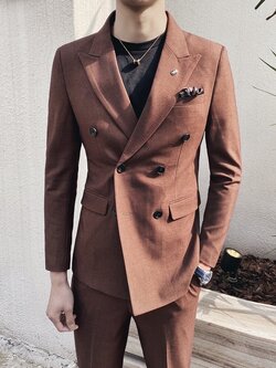 Pre-order ชุดสูท สูทสีน้ำตาล 6 กระดุม (ไม่มีเสื้อกั๊ก)