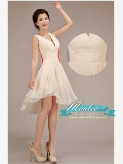 พร้อมเช่า ชุดราตรีสั้น ชุดเพื่อนเจ้าสาว สีครีม Ivory-001A