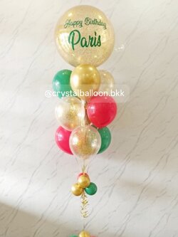 ลูกโป่ง วันเกิด ช่อ Bubble ขนาด 24" กลิตเตอร์สีทอง 1 ช่อ ช่อ 10 ลูก พร้อมตกแต่ง สามารถเปลี่ยนสีลูกโป่ง/เปลี่ยนข้อความ/เปลี่ยนขนาดได้