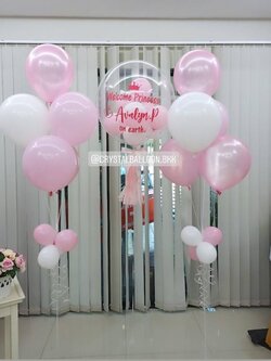 ลูกโป่ง Welcome Baby Girl Bubble USA ขนาด 24" Theme สีชมพู พร้อมตกแต่ง ช่อลูกโป่ง 5 ลูก 2 ช่อ สามารถเปลี่ยนสีลูกโป่ง/เปลี่ยนข้อความได้