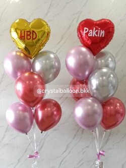ลูกโป่ง วันเกิด ช่อลูกโป่งฟอยล์หัวใจ ขนาด 18" ช่อ 7 ลูก 2 ช่อ สีโครเมี่ยม พร้อมตกแต่ง สามารถเปลี่ยนสีลูกโป่ง/เปลี่ยนข้อความ/เปลี่ยนฟอยล์ตกแต่งได้