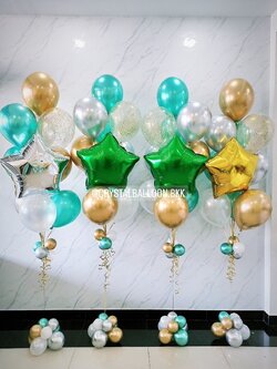 สั่ง ลูกโป่ง ประดับภายในงาน ช่อลูกโป่งฟอยล์ดาว ขนาด 24" ช่อ 10 ลูก 4 ช่อ พร้อมตกแต่ง สามารถเปลี่ยนสีลูกโป่ง/เปลี่ยนสี-ฟอยล์ตกแต่งได้