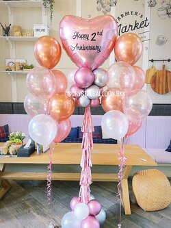 เสาลูกโป่ง Valentines's Day ลูกโป่งฟอยล์หัวใจ ขนาด 40" 1 เสา พร้อมตกแต่ง ช่อลูกโป่ง 7 ลูก 2 ช่อ,ลูกโป่งใส ใส่กลิตเตอร์ สามารถเปลี่ยนสีลูกโป่ง/เปลี่ยนข้อความ/เปลี่ยนสี-ฟอยล์ตกแต่งได้