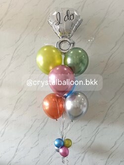 ลูกโป่ง ขอแต่งงาน ช่อลูกโป่งฟอยล์แหวนเดี่ยว ช่อ 7 ลูก 1 ช่อ สีโครเมี่ยม ธีมคัลเลอร์ฟูล พร้อมตกแต่ง สามารถเปลี่ยนสีลูกโป่งได้