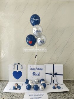Happy Birthday Surprised Box กล่องเซอร์ไพรส์ พร้อม ลูกโป่ง 4 ลูก พร้อมตกเเต่ง สามารถใส่รูปได้ 2 ใบ สามารถเปลี่ยนสีลูกโป่ง/เปลี่ยนสีข้อความได้