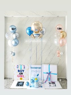 Gender Reveal Surprised Box กล่องทายเพศ พร้อมตกแต่ง ลูกโป่ง 2 ลูก,ฟอยล์เด็กทารก 1 ชิ้น,ลูกโป่งช่อ 5 ลูก 2 ช่อ,สามารถใส่รูปได้ 2 รูป สามารถเปลี่ยนสีลูกโป่ง/เปลี่ยนสี-ฟอยล์ตกแต่ง/เปลี่ยนข้อความได้