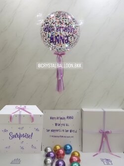 Happy Birthday กล่องเซอร์ไพรส์วันเกิด Bubble ขนาด 24" Confetti หลากสี พร้อมตกแต่ง สามารถใส่รูปได้ 4 ใบ สามารถเปลี่ยนสีลูกโป่ง/เปลี่ยนข้อความได้