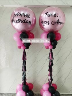 เสาลูกโป่ง เปิดงาน Bubble ขนาด 36" กลิตเตอร์สีชมพู 2 เสา พร้อมตกแต่ง สามารถเปลี่ยนสีลูกโป่ง/เปลี่ยนข้อความได้