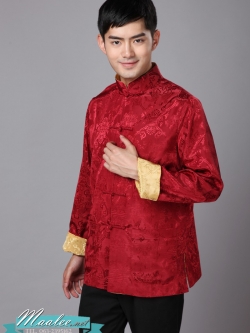 Preorder ชุดจีน ชาย เสื้อคอจีน ผ้าแพร สีแดง / ทอง ใส่ได้สองด้าน
