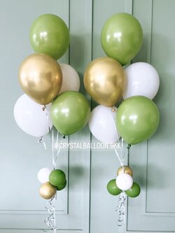 ลูกโป่ง เปิดงาน ช่อลูกโป่ง 5 ลูก 2 ช่อ ธีมสีเขียว พร้อมตกแต่ง สามารถเปลี่ยนสีลูกโป่ง/เปลี่ยนข้อความได้