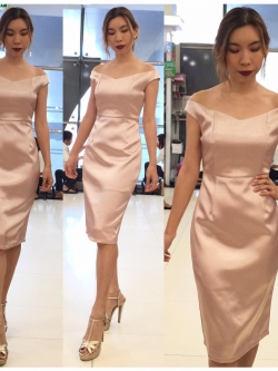 ชุดเพื่อนเจ้าสาว ชุดราตรีสั้น Sage - Off-shoulderV-neck top & pencil skirt