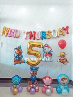 ลูกโป่ง วันเกิดเด็ก Theme Paw Patrol และ ผองเพื่อน พร้อมตกแต่ง ฟอยล์ตัวอักษร ขนาด 16" 11 ตัวอักษร,ฟอยล์ตั้งฐาน 4 ชิ้น สามารถเปลี่ยนสีลูกโป่ง/เปลี่ยนสี-ฟอยล์ตัวเลข-ฟอยล์ตัวอักษร/เปลี่ยนฟอยล์ตกแต่งได้