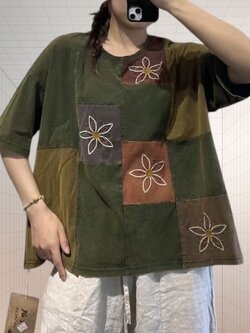 เสื้อยืดลายปักดอกไม้ต่อลาย