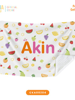 ผ้าห่มเด็ก ใส่ชื่อได้ ลาย Mixed Fruit (White) 🍒 Fruity Collection รหัส CKA00204 #ผ้าห่ม #SOdAbaby