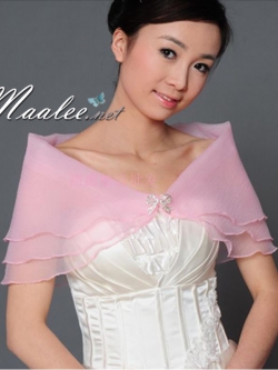 เสื้อคลุมชุดราตรี ผ้าแก้วออกันซ่า สีชมพู พร้อมตะขอเพชรรูปโบว์