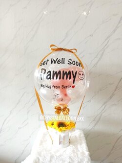 Flower Balloon เยี่ยมไข้ Bubble ขนาด 18" พร้อม กล่องดอกไม้ประดิษฐ์ 1 กล่อง พร้อมตกแต่ง ลูกโป่ง 6" 8 ลูก สามารถเปลี่ยนสีลูกโป่ง/เปลี่ยนข้อความ/เปลี่ยนดอกไม้ได้