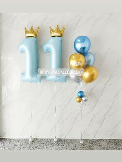 ลูกโป่ง วันเกิดเด็ก ฟอยล์ตัวเลข ขนาด 40" สีฟ้ามงกุฏ 2 ชิ้น พร้อม ช่อลูกโป่งสีโครเมี่ยม ช่อ 5 ลูก 1 ช่อ พร้อมตกแต่ง สามารถเปลี่ยนสีลูกโป่ง/เปลี่ยนข้อความ/เปลี่ยนสี-ฟอยล์ตัวเลขได้