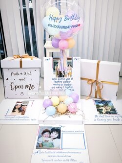 Happy Birthday Surprise Box กล่องเซอร์ไพรส์วันเกิด Bubble USA ขนาด 24" Theme พาสเทล พร้อมตกแต่ง สามารถใส่รูปได้ 4 ใบ สามารถเปลี่ยนสีลูกโป่ง/เปลี่ยนข้อความได้