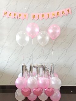 ลูกโป่ง วันเกิด Surprised ท้ายรถ Theme สีชมพู พร้อม ตัวอักษร ขนาด 16" 3 ตัวอักษร,ลูกโป่ง 4 ลูก พร้อมตกแต่ง ป้ายธง Happy Birthday สามารถเปลี่ยนสีลูกโป่ง/เปลี่ยนสี-ฟอยล์ตัวอักษรได้