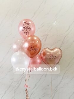 ลูกโป่ง วันเกิด ลูกโป่งช่อ 5 ลูก 1 ช่อ พร้อม ฟอยล์หัวใจ ขนาด 18" 1 ชิ้น ธีมสีโรสโกลด์ พร้อมตกแต่ง สามารถเปลี่ยนสีลูกโป่ง/เปลี่ยนข้อความได้