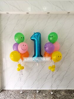 ลูกโป่ง วันเกิดเด็ก ช่อลูกโป่งหน้ายิ้ม ช่อ 5 ลูก 2 ช่อ พร้อม ฟอยล์ตัวเลข ขนาด 40" 1 ชิ้น พร้อมตกเเต่ง สามารถเปลี่ยนสีลูกโป่ง/เปลี่ยนสี-ฟอยล์ตัวเลขได้