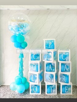 เสาลูกโป่ง Grand Opening Bubble ขนาด 36" กล่องใส ติดตัวอักษร 13 ตัวอักษร พร้อมตกเเต่ง สามารถเปลี่ยนสีลูกโป่ง/เปลี่ยนข้อความได้
