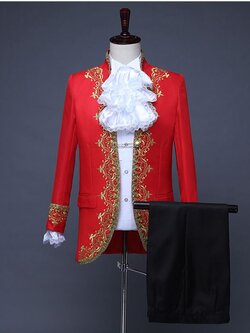 Pre-order ชุดสูทชาย สไตล์ยุโรป ปักงานละเอียด สีแดง