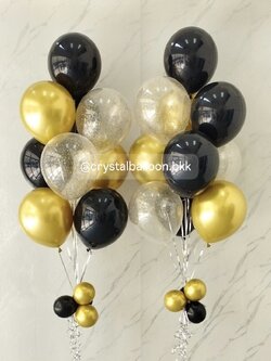 ลูกโป่ง วันเกิด ช่อลูกโป่ง ช่อ 10 ลูก 2 ช่อ Theme สีดำ-ทองโครเมี่ยม พร้อมตกแต่ง สามารถเปลี่ยนสีลูกโป่งได้