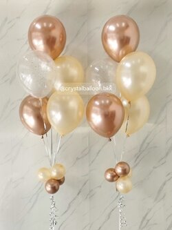 ลูกโป่ง แสดงความยินดี ช่อลูกโป่ง ช่อ 5 ลูก 2 ช่อ สีโรสโกลด์โครเมี่ยม/ส้มมุก พร้อมตกแต่ง ลูกโป่งใส ใส่ กลิตเตอร์ สามารถเปลี่ยนสีลูกโป่งได้