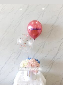 กล่องดอกไม้สด แสดงความยินดี ดอกไฮเดรนเยีย 3 ดอก น่ารัก น่ารัก หลากสี พร้อม ลูกโป่ง 2 ลูก,สามารถใส่รูปได้ 1 รูป พร้อมตกแต่ง สามารถเปลี่ยนสีลูกโป่ง/เปลี่ยนข้อความ/เปลี่ยนสี-ดอกไม้ได้