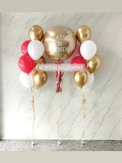 ลูกโป่ง เปิดงาน ลูกโป่งยาง ขนาด 24" สีทองอ่อนโครเมี่ยม 1 ลูก พร้อม ช่อลูกโป่ง ช่อ 7 ลูก 2 ช่อ พร้อมตกแต่ง สามารถเปลี่ยนสีลูกโป่ง/เปลี่ยนข้อความ/เปลี่ยนขนาดได้