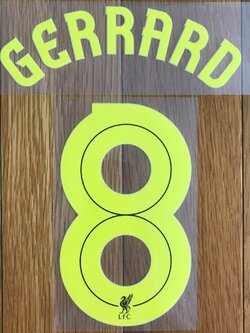 ชุดชื่อและเบอร์ติดเสื้อฟุตบอล #8 เจอร์ราร์ด สโมสรลิเวอร์พูล (ชุดเยือน UEL 2010/11) BABY SIZE ใหม่ / #8 GERRARD LIVERPOOL Football Club (Away UEL 2010/11) BABY SIZE Name and Number Set NEW