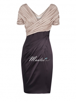 พร้อมส่ง ชุดราตรีสั้น คอวี จับเดรป สี Two-tone ดำ-champagne (เหลือเฉพาะไซส์ L , 2XL)