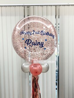 ลูกโป่ง วันเกิดเด็ก Bubble ขนาด 24" กลิตเตอร์โรสโกล พร้อมตกแต่ง สามารถเปลี่ยนสีลูกโป่ง/เปลี่ยนข้อความ/เปลี่ยนขนาดได้