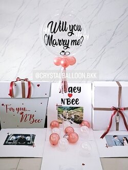 Surprise Box Will You Marry Me? กล่องเซอร์ไพรส์ขอแต่งงาน Bubble 24'' พร้อมตกแต่ง สามารถใส่รูปได้ 4 รูป สามารถเปลียนสีลูกโป่ง/เปลี่ยนข้อความได้