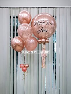 ลูกโป่ง เยี่ยมไข้ Bubble ขนาด 24" สีโรสโกล พร้อม ช่อลูกโป่ง ช่อ 5 ลูก 1 ช่อ,ลูกโป่งใส ใส่กลิตเตอร์ พร้อมตกเเต่ง สามารถเปลี่ยนสีลูกโป่ง/เปลี่ยนข้อความ/เปลี่ยนขนาดได้