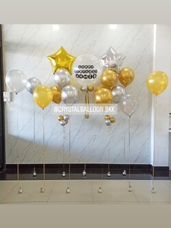 ลูกโป่ง วันเกิด Bubble ขนาด 24" กลิตเตอร์สีขาว พร้อม ช่อลูกโป่งฟอยล์ดาว ขนาด 24" ช่อ 5 ลูก 2 ช่อ พร้อม ลูกโป่งตั้งพื้น/วางเดี่ยว 8 ลูก พร้อมตกแต่ง สามารถเปลี่ยนสีลูกโป่ง/เปลี่ยนข้อความ/เปลี่ยนขนาด/เปลี่ยนสี-ฟอยล์ตกแต่งได้