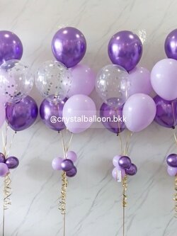 ลูกโป่ง วันเกิด ลูกโป่งช่อ 5 ลูก 4 ช่อ Theme ม่วง พร้อมตกเเต่ง สามารถเปลี่ยนสีลูกโป่ง/ข้อความสามารถเพิ่มได้