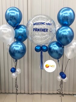 ลูกโป่ง Welcome Baby Bubble ขนาด 24" พร้อมตกแต่ง ช่อลูกโป่ง 5 ลูก 2 ช่อ สามารถเปลี่ยนสีลูกโป่ง/เปลี่ยนข้อความ/เปลี่ยนขนาดได้